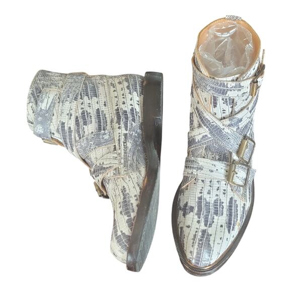 John Fluevog Modvogs Darin Boots Snake Print Leather Buckle Booties Women's US 6 - Picture 6 of 12